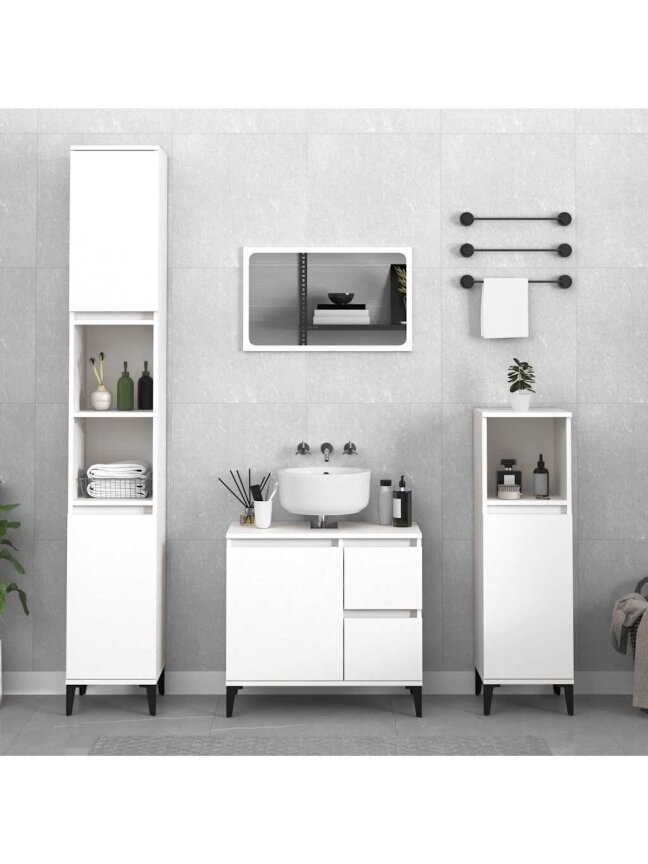 Bathroom Cabinet, White, 65x33x60 cm, Processed Wood 1 Bathroom Cabinet, White, 65x33x60 cm, Processed Wood 1