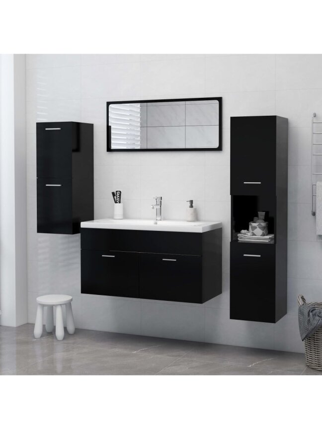 Bathroom Cabinet, Black, 30×30×130 cm, Processed Wood 2