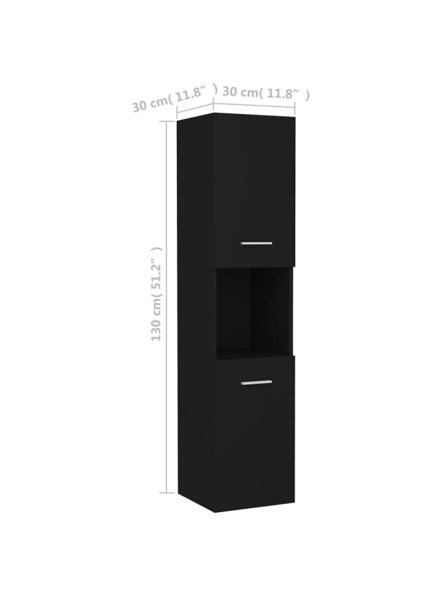 Bathroom Cabinet, Black, 30×30×130 cm, Processed Wood 7