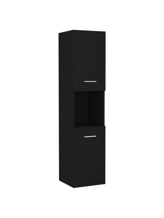 Bathroom Cabinet, Black, 30×30×130 cm, Processed Wood 3