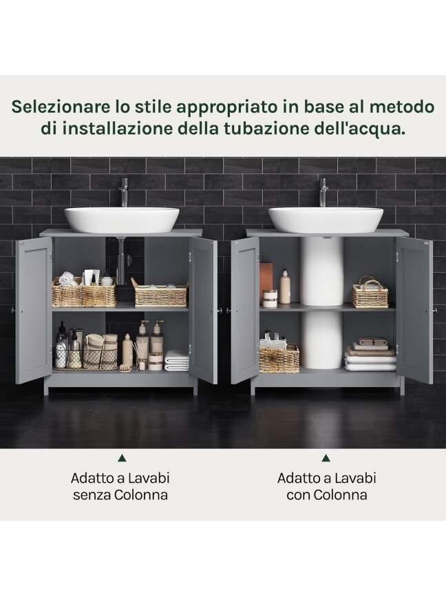 Bathroom cabinet under sink, light grey color, 60 x 30 x 60 cm. 3