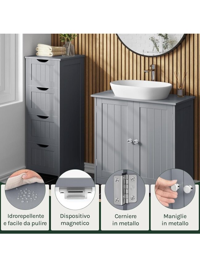 Bathroom cabinet under sink, light grey color, 60 x 30 x 60 cm. 5