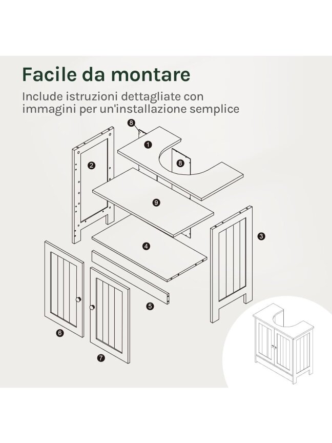 Bathroom cabinet under sink, light grey color, 60 x 30 x 60 cm. 7