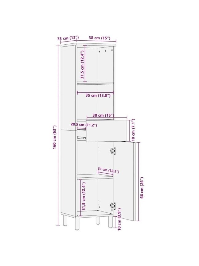 Bathroom Cabinet, Brown, 38×33×160 cm, Solid Mango Wood 9 Bathroom Cabinet, Brown, 38×33×160 cm, Solid Mango Wood 9