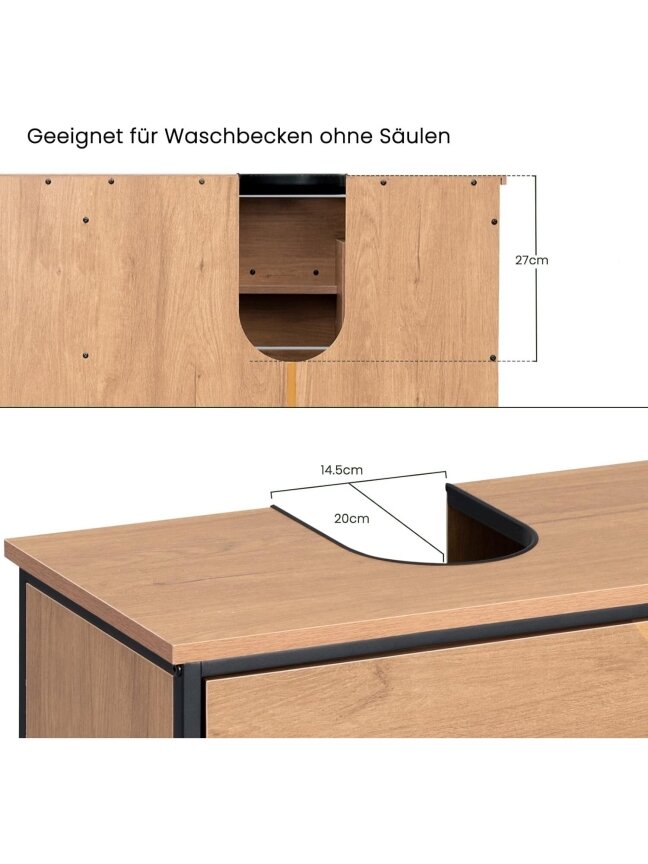 Bathroom cabinet with 2 drawers and 3 open compartments. 4 Bathroom cabinet with 2 drawers and 3 open compartments. 4