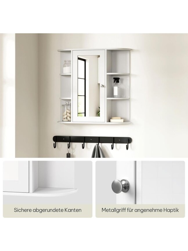 Bathroom wall-mounted mirror cabinet with doors, approx. 60 x 58 x 16 cm, white. 3