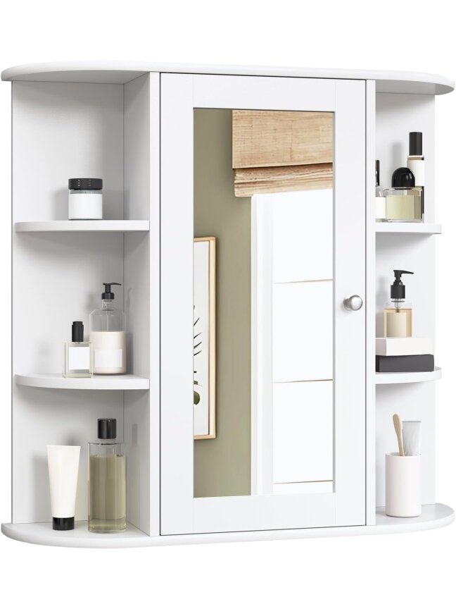 Bathroom wall-mounted mirror cabinet with doors, approx. 60 x 58 x 16 cm, white.