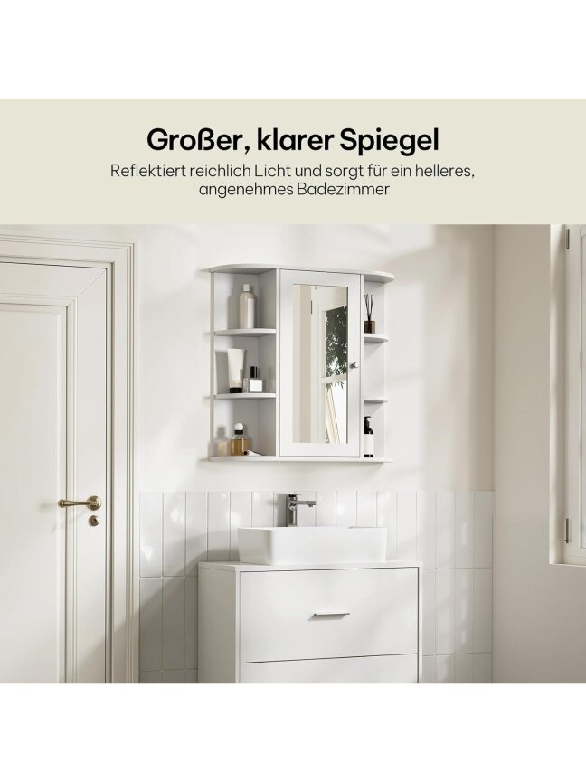 Bathroom wall-mounted mirror cabinet with doors, approx. 60 x 58 x 16 cm, white. 5