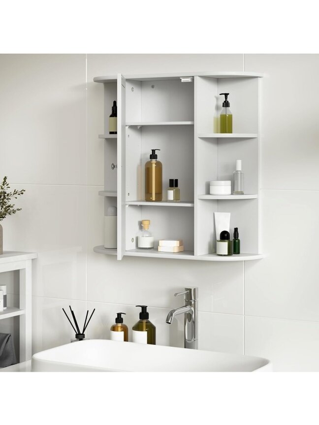 Bathroom wall-mounted mirror cabinet with doors, approx. 60 x 58 x 16 cm, white. 6