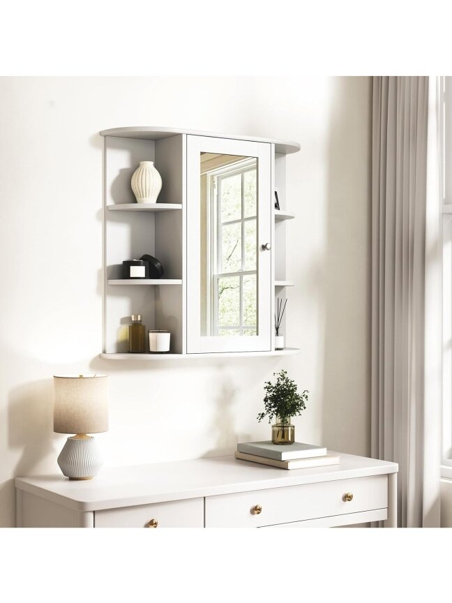 Bathroom wall-mounted mirror cabinet with doors, approx. 60 x 58 x 16 cm, white. 1