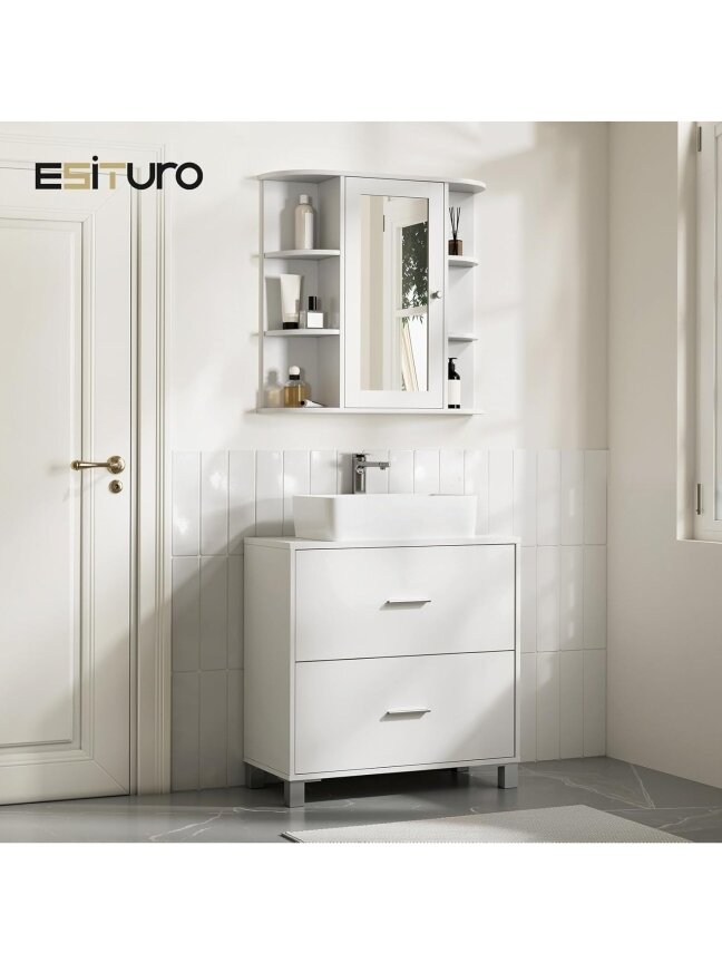 Bathroom wall-mounted mirror cabinet with doors, approx. 60 x 58 x 16 cm, white. 8