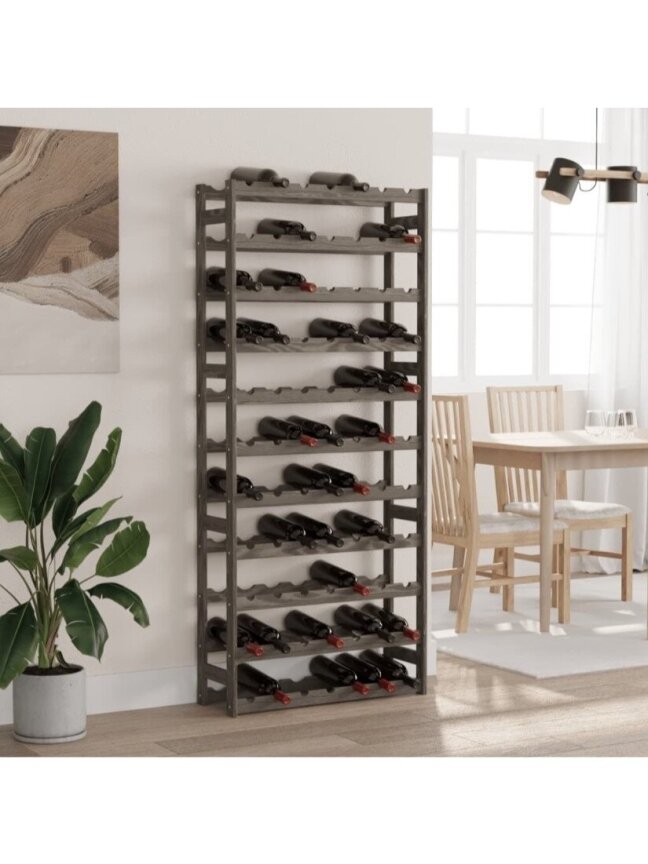 Wine Rack for 77 Bottles, Gray, Pine Wood