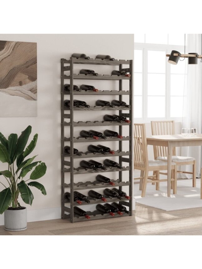 Wine rack for 77 bottles, gray, solid pine wood