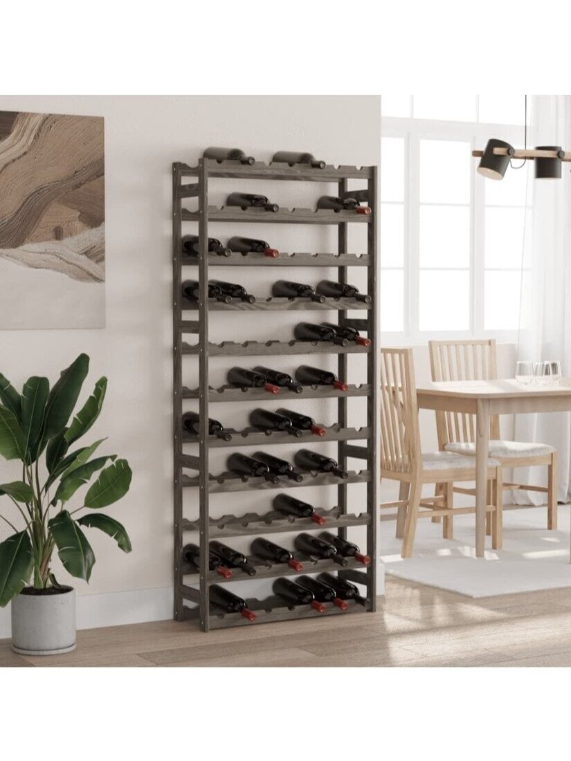 Wine Rack for 77 Bottles, Gray, Pine Wood