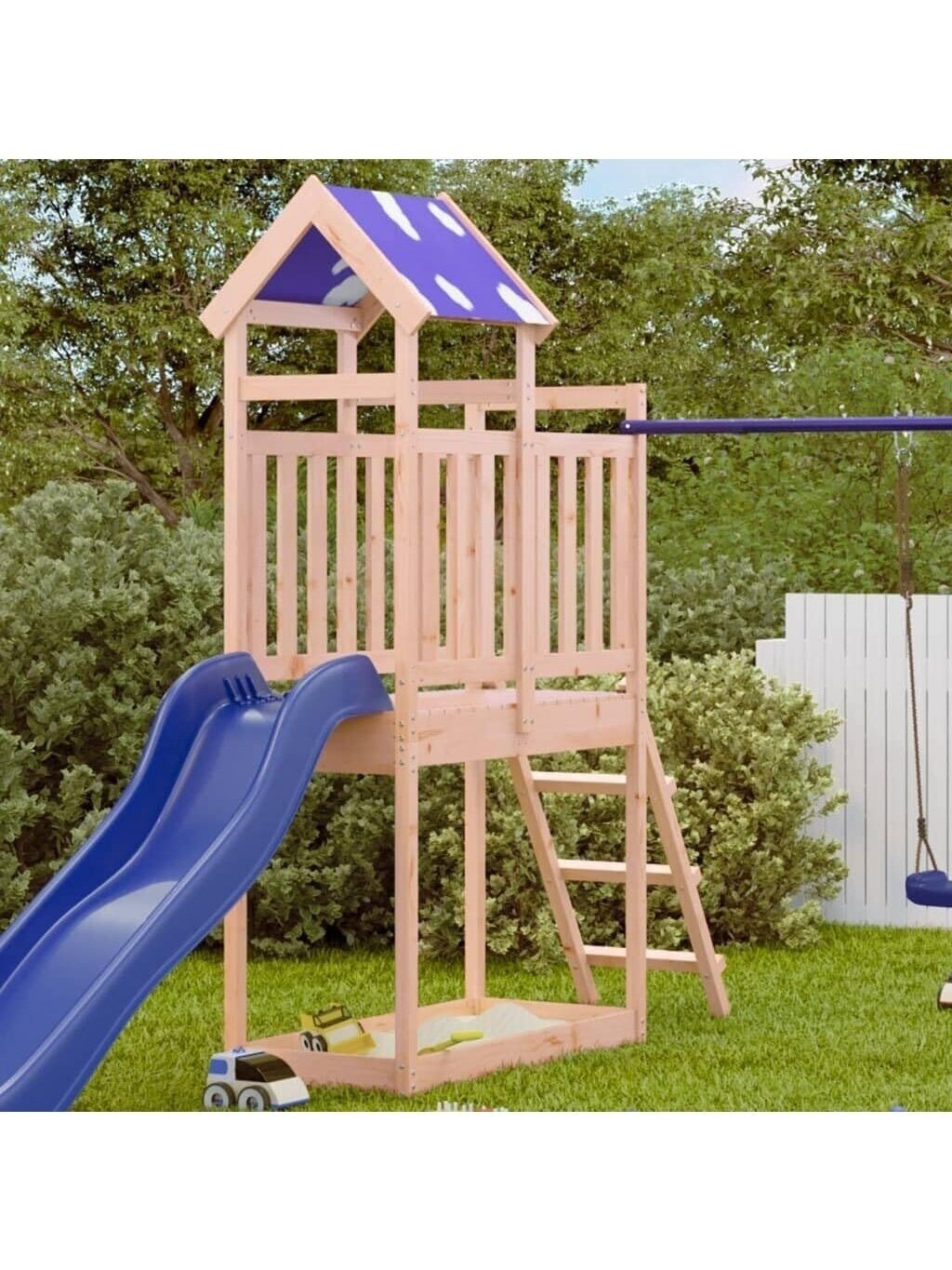 Play tower, reddish-brown, white, solid Douglas fir wood, polyester