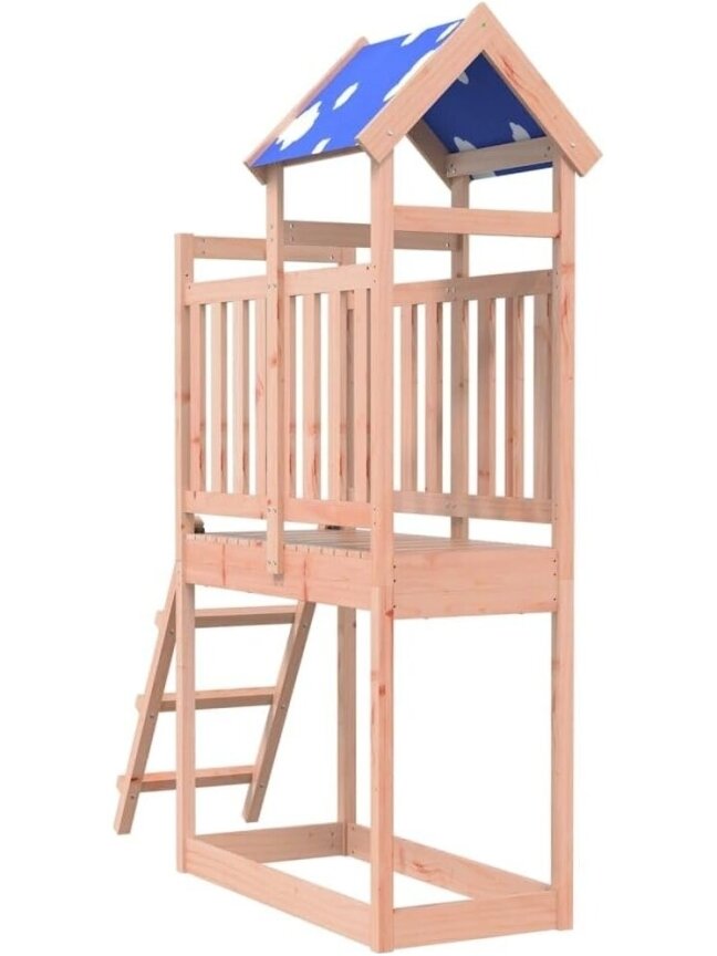 Play tower, reddish-brown, white, solid Douglas fir wood, polyester 5