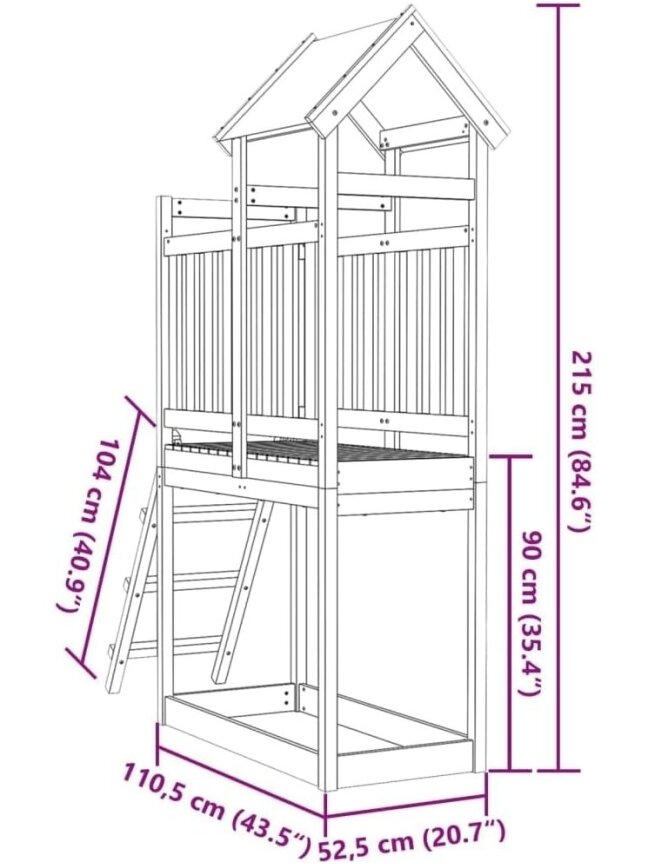 Play tower, reddish-brown, white, solid Douglas fir wood, polyester 6