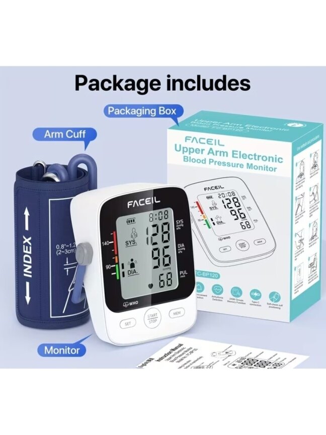 Automatic Upper Arm Blood Pressure Monitor for Home Use, 2×99 Memory, LED Display