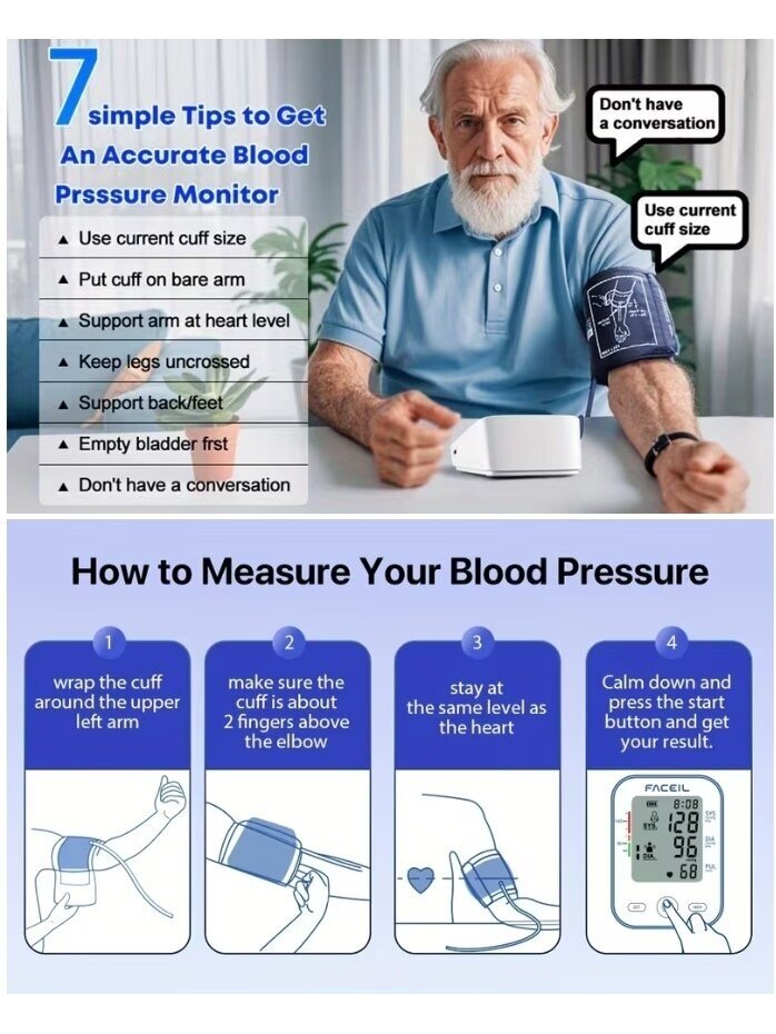 Automatic Upper Arm Blood Pressure Monitor for Home Use, 2×99 Memory, LED Display 2