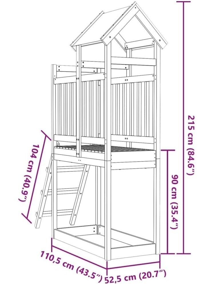 Play tower, reddish-brown, white, solid Douglas fir wood, polyester 6