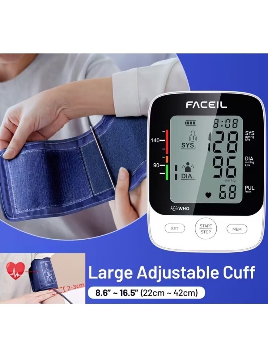 Automatic Upper Arm Blood Pressure Monitor for Home Use, 2×99 Memory, LED Display 4